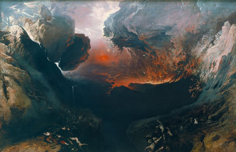 John Martin's 1851 painting The Great Day of His Wrath, depicting a cataclysmic, apocalyptic landscape of collapsing mountains and fire