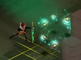 Red carrying the sword low, dragging behind her